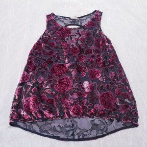 Modcloth Black Red Velvet Burnout Sleeveless Floral Blouse